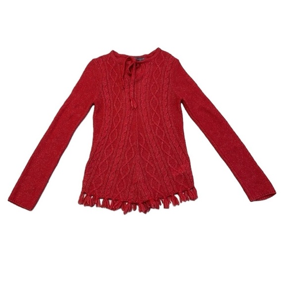 Prana Sweater Women's S Small Red Cable Knit Pullover Long Sleeve Tassles - Picture 4 of 14